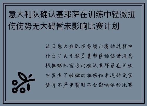 意大利队确认基耶萨在训练中轻微扭伤伤势无大碍暂未影响比赛计划